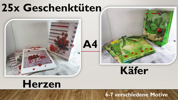 Geschenktüten A4; Herzen + Käfer (25 Stück)